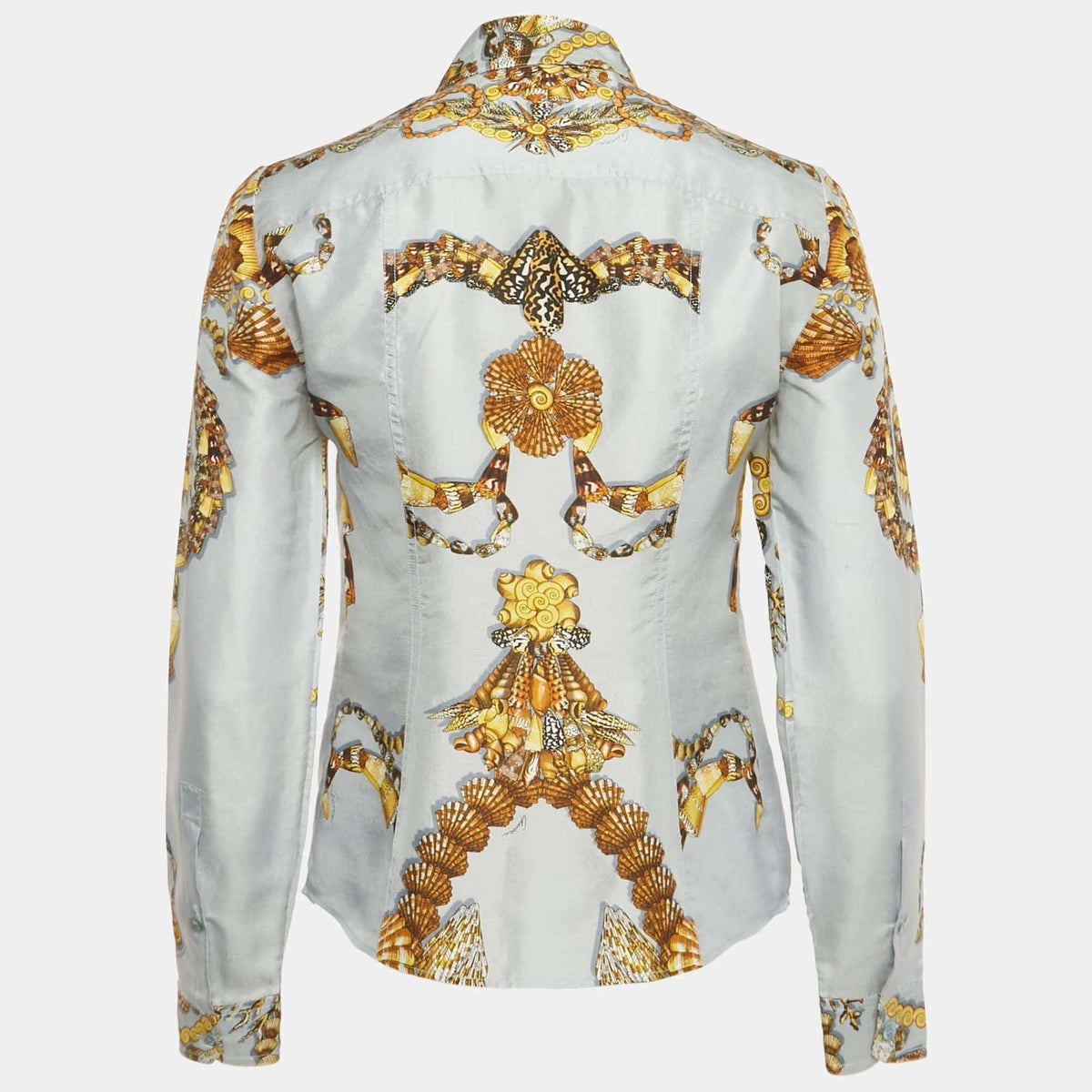 Gucci Blue Shell Print Silk Button Front Shirt S