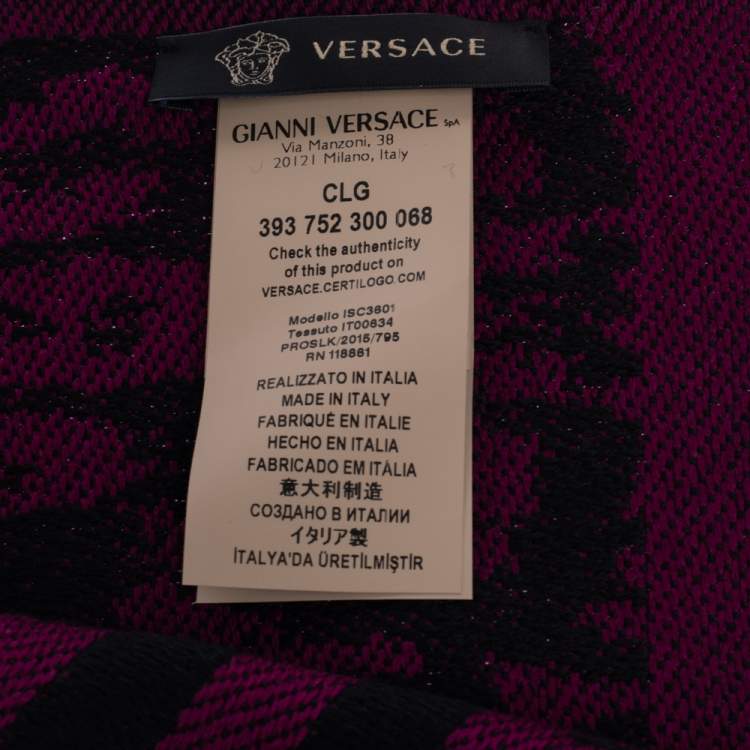 Versace Purple Striped Medusa Patterned Wool Scarf