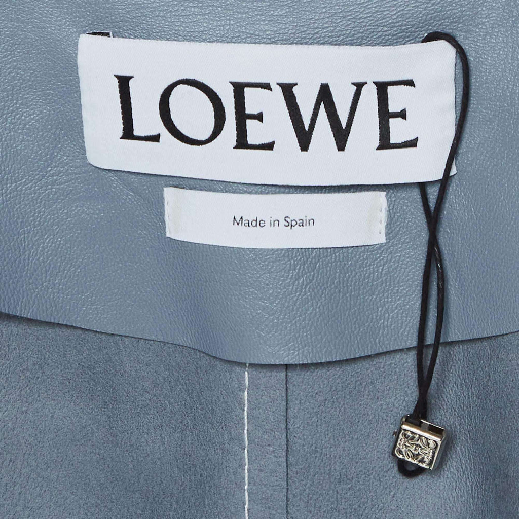 Loewe Slate Blue Leather Belted Wrap Coat M