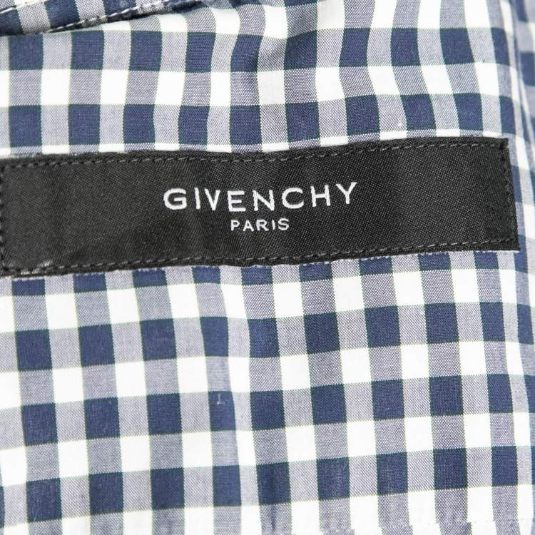 Givenchy Blue Gingham Print Cotton Button Front Shirt L