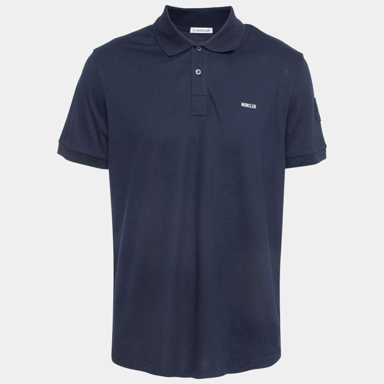 Moncler Navy Blue Embroidered Cotton Short Sleeve Polo T-Shirt XXL