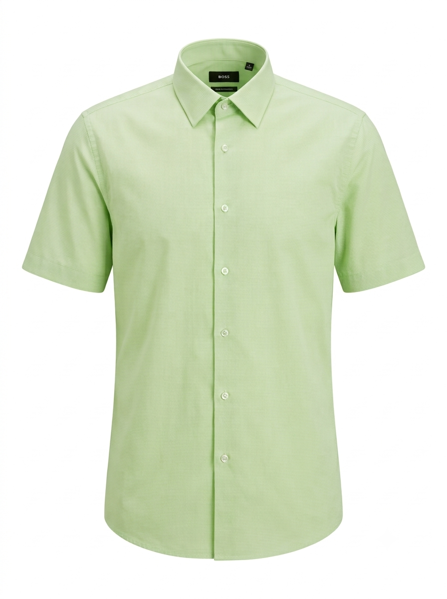BOSS Hugo Boss Gingham Check Short-Sleeve Button-Down Shirt - Green/White Pre-Owned