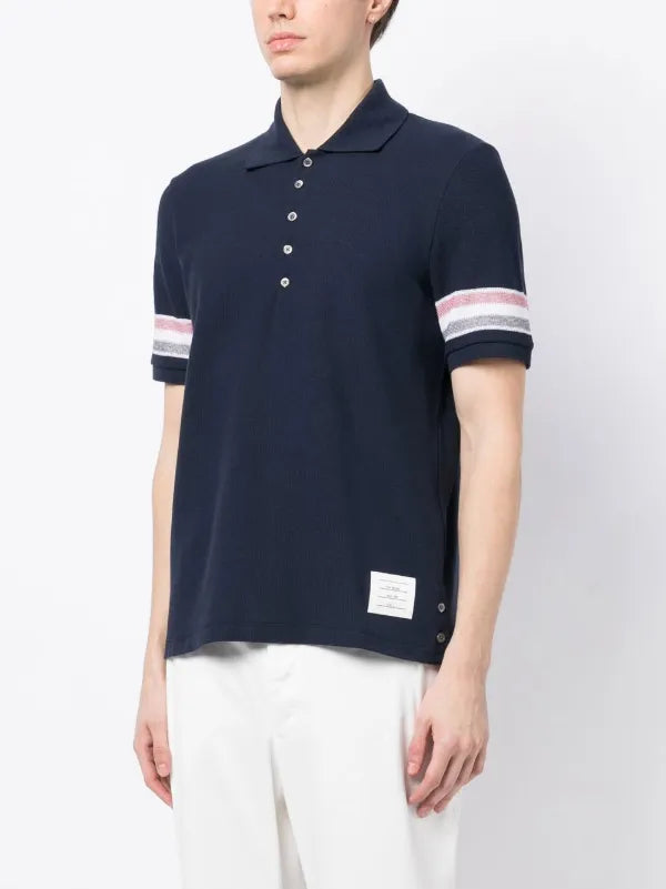 THOM BROWNE Pre Owned Navy Blue Stripes Polo Men’s Size M