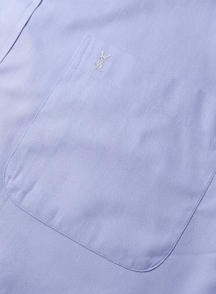 Yves Saint Laurent Embroidered YSL Logo Long-Sleeve Shirt - Periwinkle / Light Lavender Pre-Owned