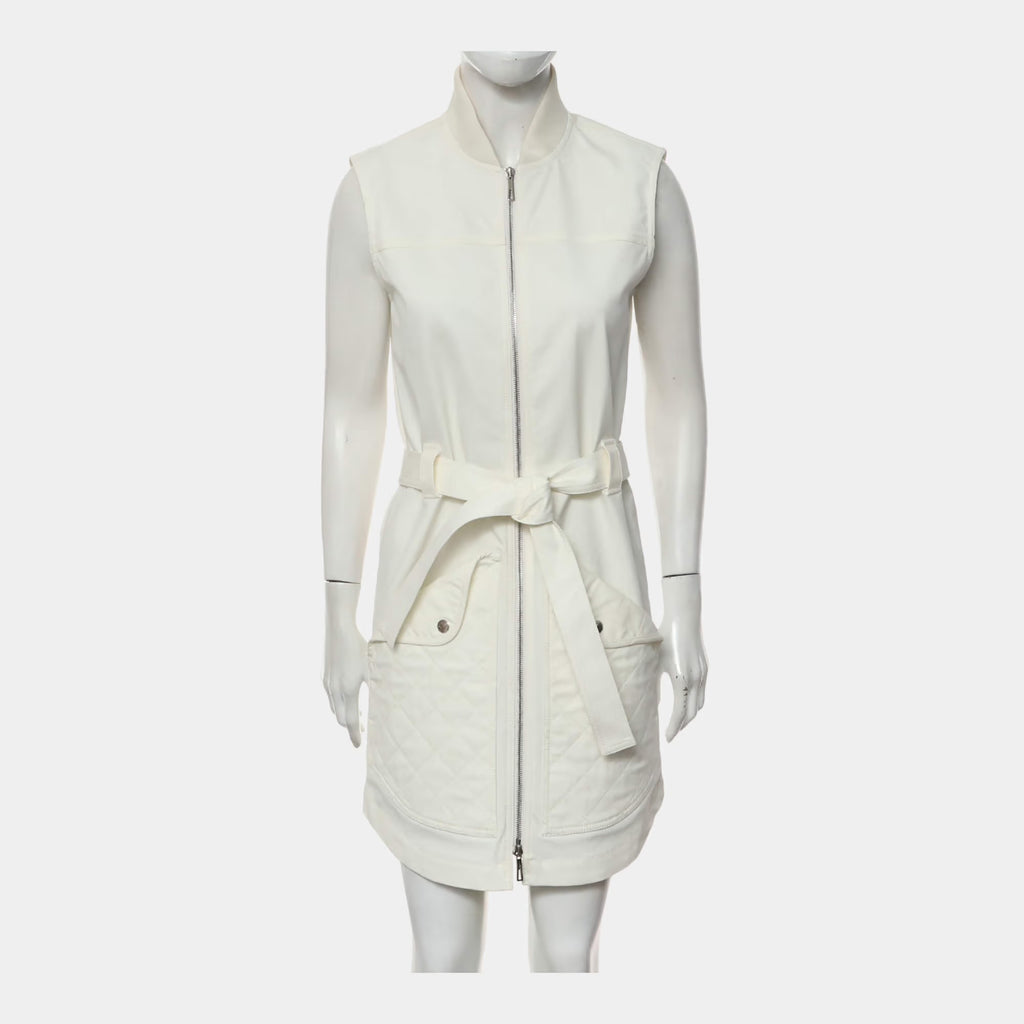 Hermes Cotton Blanc Nature Equestre Dire Zip-Up Sleeveless Dress FR 34