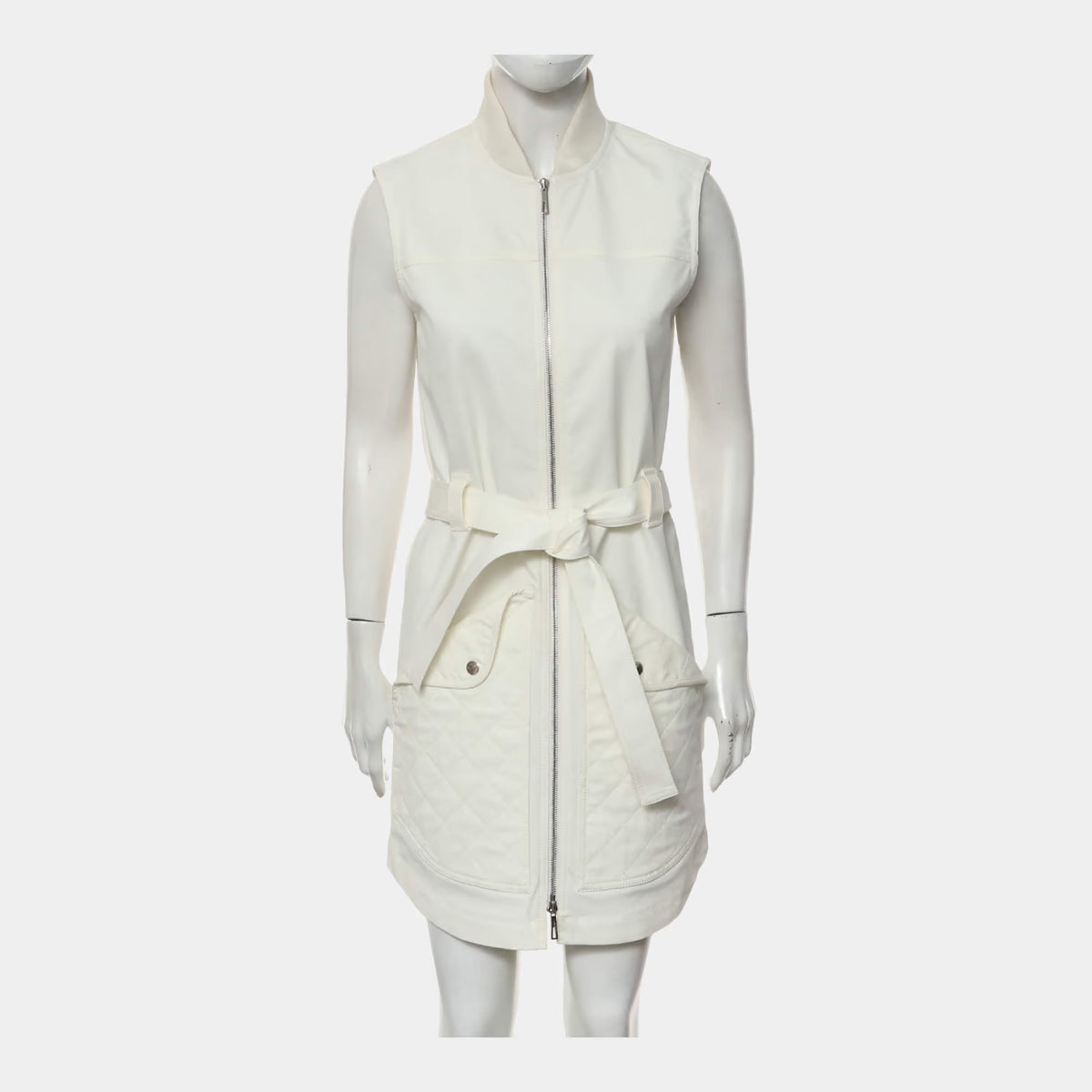 Hermes Cotton Blanc Nature Equestre Dire Zip-Up Sleeveless Dress FR 34