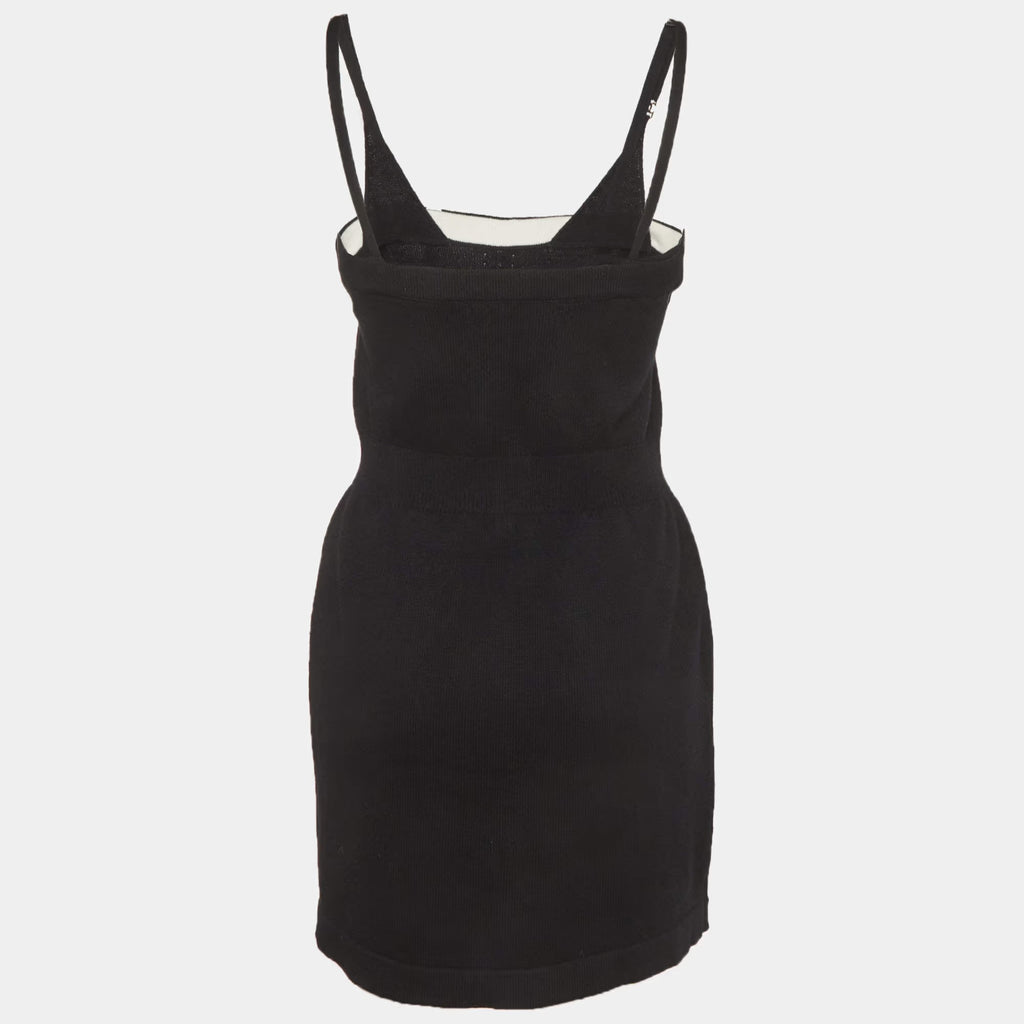 Chanel Black Knit Strappy Mini Dress S