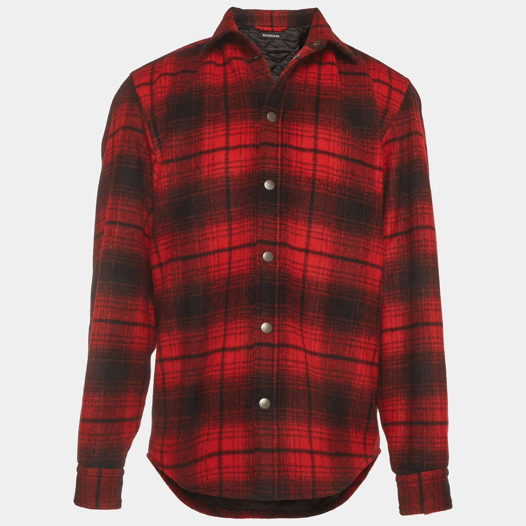 Balenciaga Red/Black Plaid Flannel Quilted Oversized Long Sleeve Shirt S