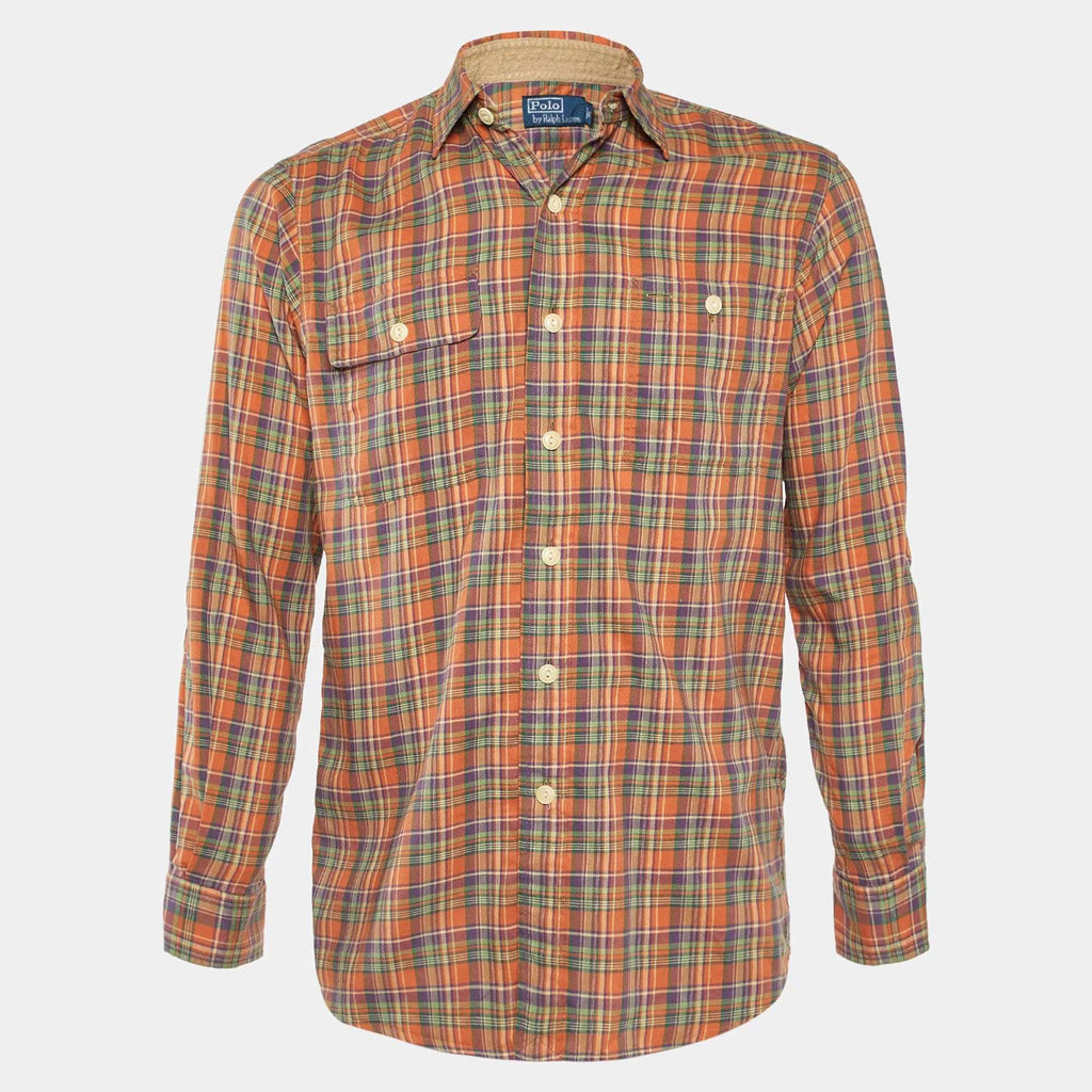 Polo Ralph Lauren Orange Plaid Checked Cotton Long Sleeve Shirt S