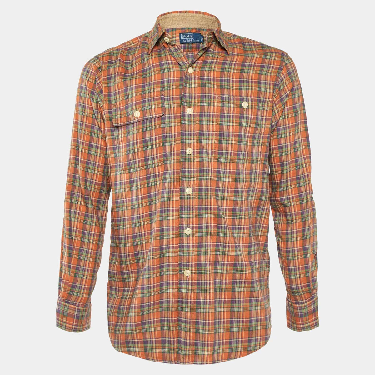 Polo Ralph Lauren Orange Plaid Checked Cotton Long Sleeve Shirt S