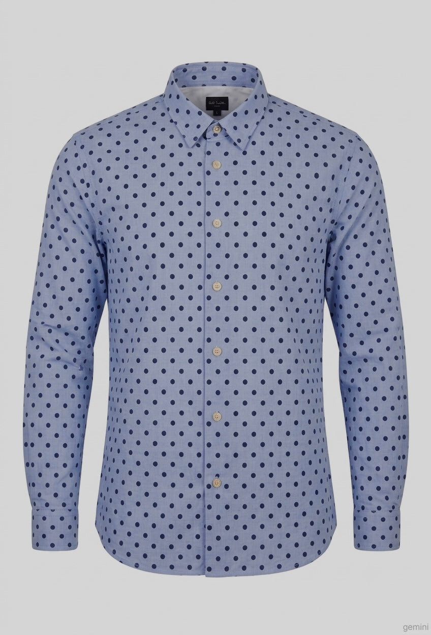Paul Smith Jeans Polka Dot Woven Cotton Long-Sleeve Shirt - Light Blue / Navy Pre-Owned