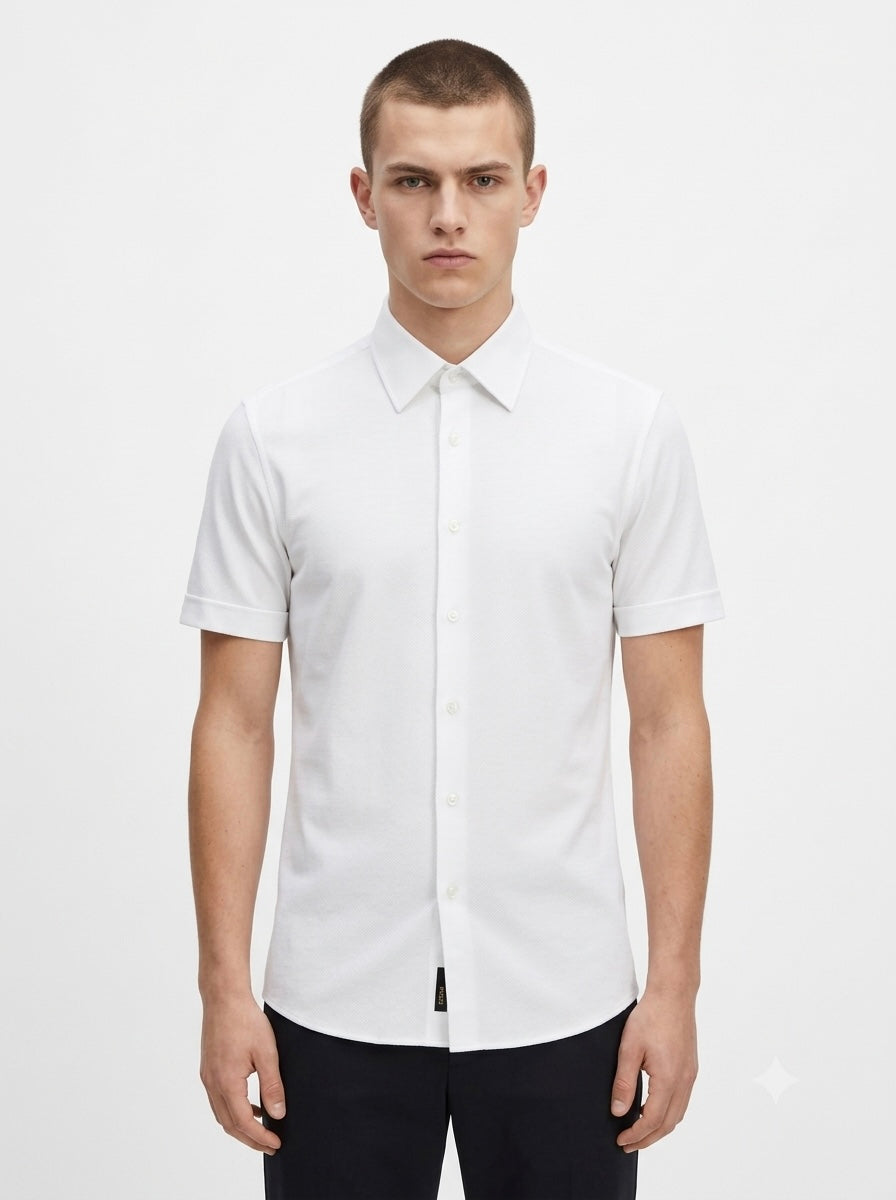 BOSS Tailored Italian Fabric Short-Sleeve Button-Up Shirt - Bright White
