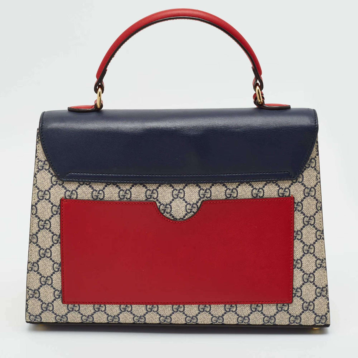 Gucci Padlock Medium Navy Blue/Red GG Supreme Canvas and Leather Top Handle Bag