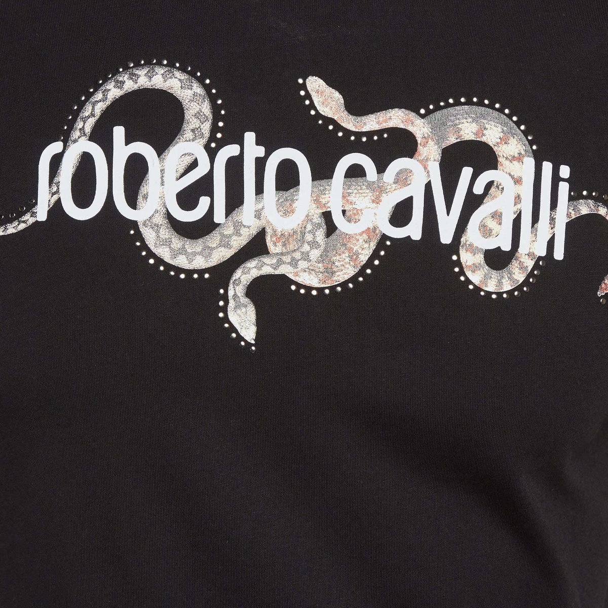 Roberto Cavalli Black Snake Graphic Logo Crew Neck T-Shirt S