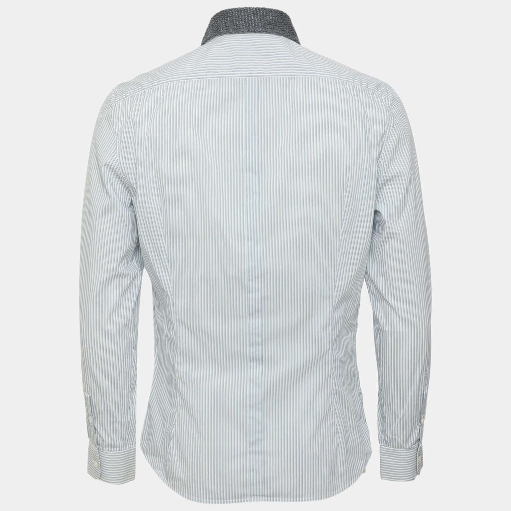 Burberry Blue Pinstriped Stretch Cotton Blend Long Sleeve Tailored Shirt S