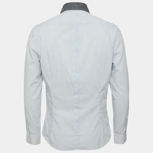 Burberry Blue Pinstriped Stretch Cotton Blend Long Sleeve Tailored Shirt S