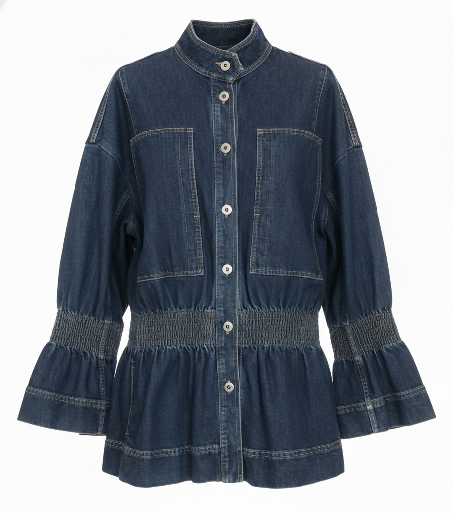 Stella McCartney Pre Owned Smocked Denim Jacket - Dark Wash Blue (Size 38)