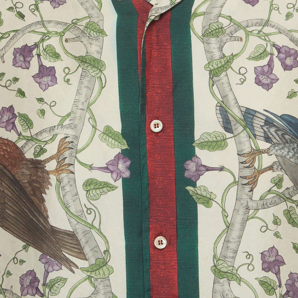 Gucci Cream Birds of Prey Print Silk Bowling Shirt S