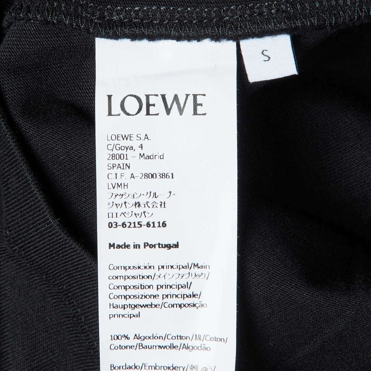 Loewe Black Anagram Embroidery Cotton Crew Neck T-Shirt S