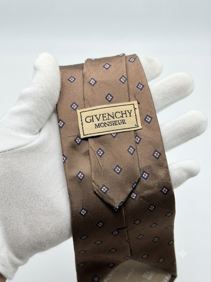 GIVENCHY pre-owned Vintage Silk Necktie Brown Geometric Pattern Men's Tie