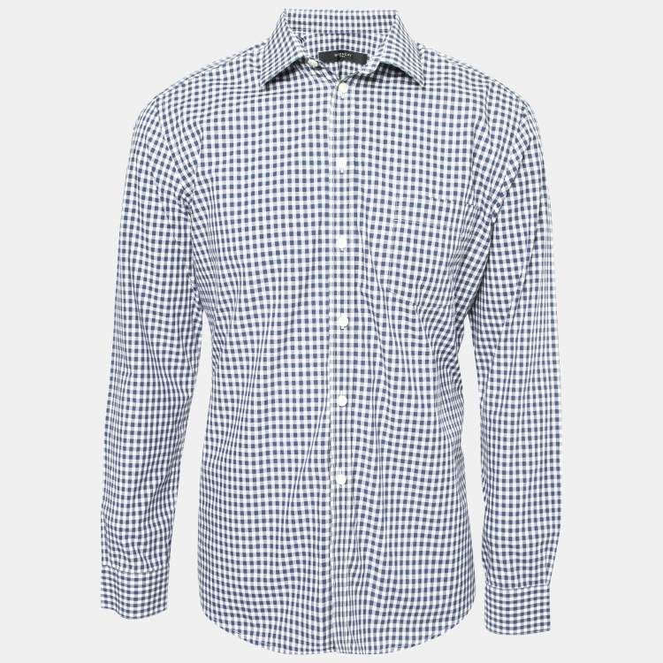 Givenchy Blue Gingham Print Cotton Button Front Shirt L