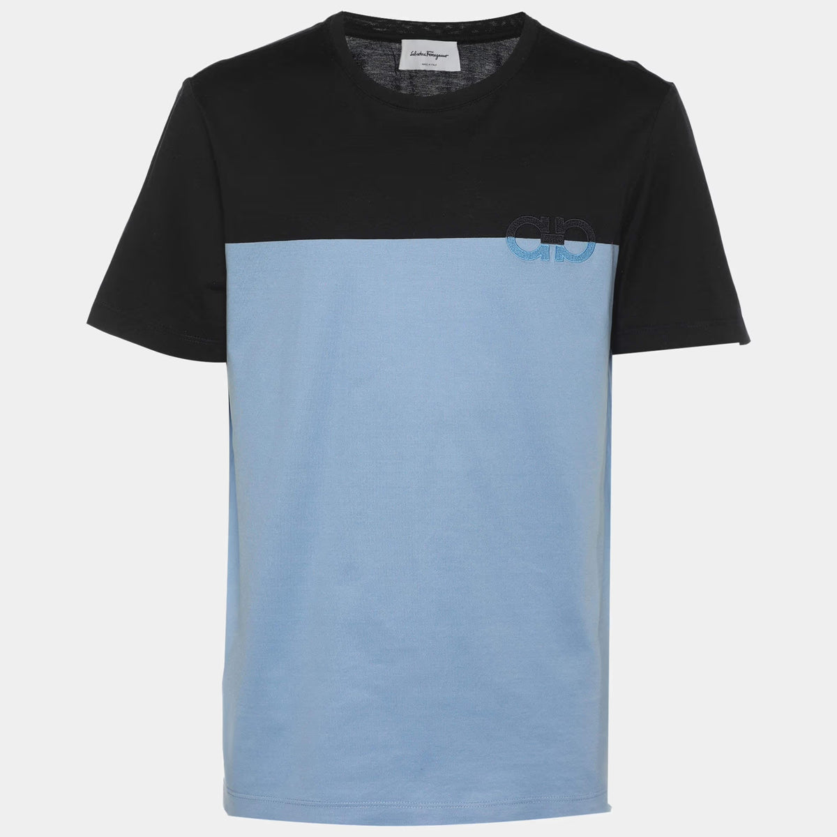 Salvatore Ferragamo Black/Blue Logo Embroidered T-Shirt L