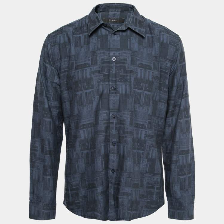 Givenchy Dark Blue Printed Cotton Button Front Shirt XL
