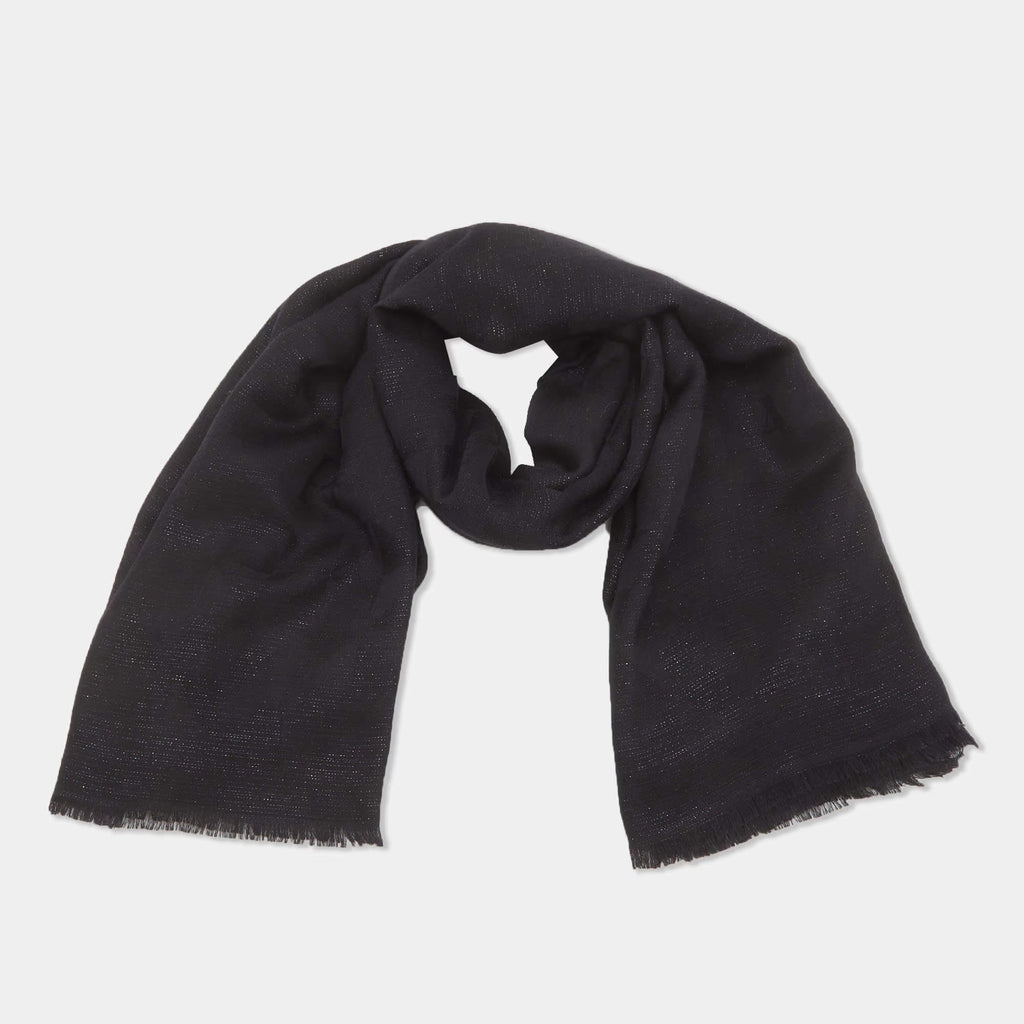 Prada Black Logo Geometric Jacquard Knit Wool and Silk Fringe Scarf