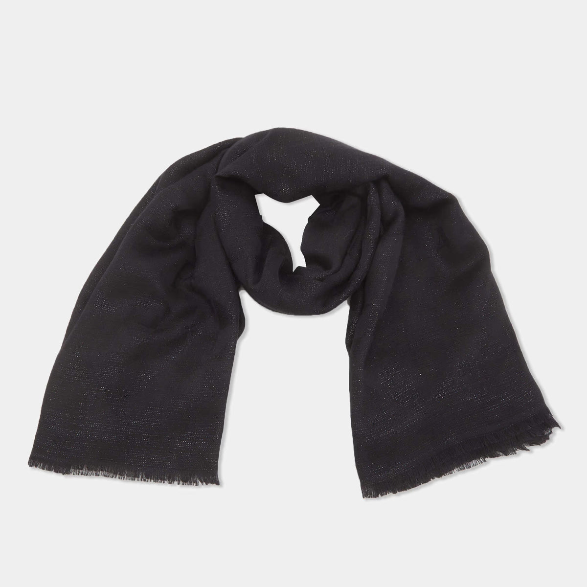 Prada Black Logo Geometric Jacquard Knit Wool and Silk Fringe Scarf