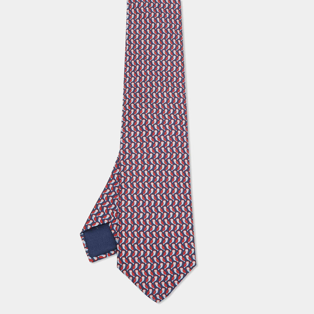 Hermes Blue/Red Chouette Alors Silk Classic Tie