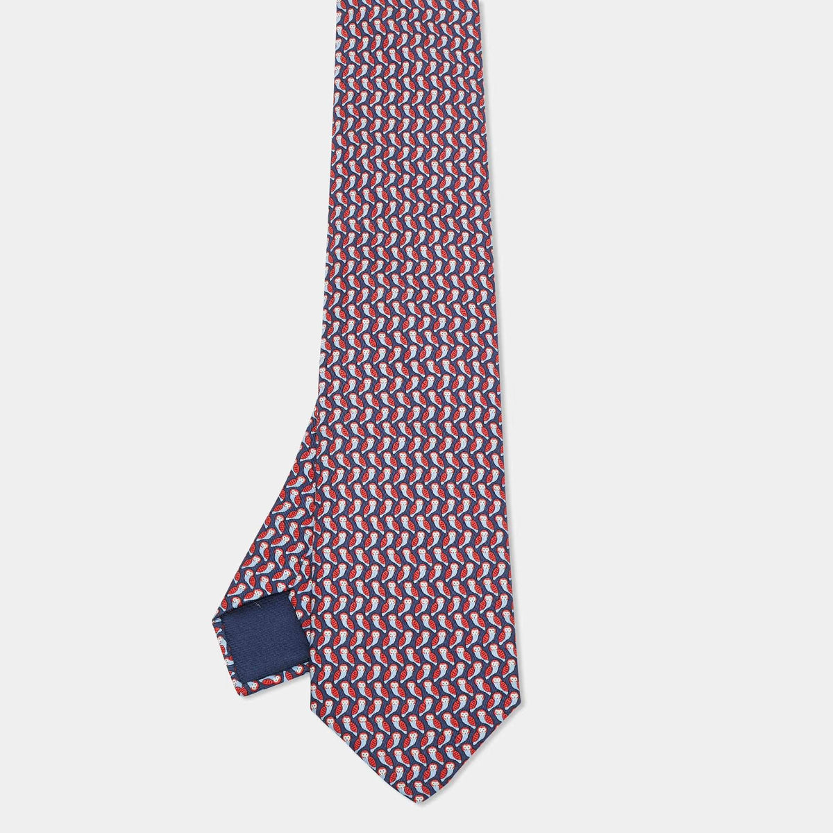 Hermes Blue/Red Chouette Alors Silk Classic Tie