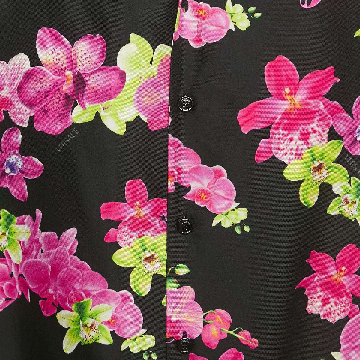 Versace Black/Pink Floral Print Silk American Fit Shirt L