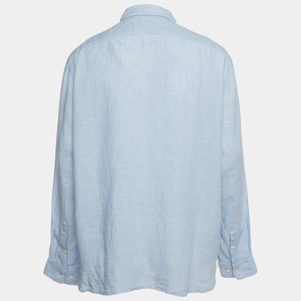 Boss By Hugo Boss Blue Linen Regular Fit Liam Shirt XXL