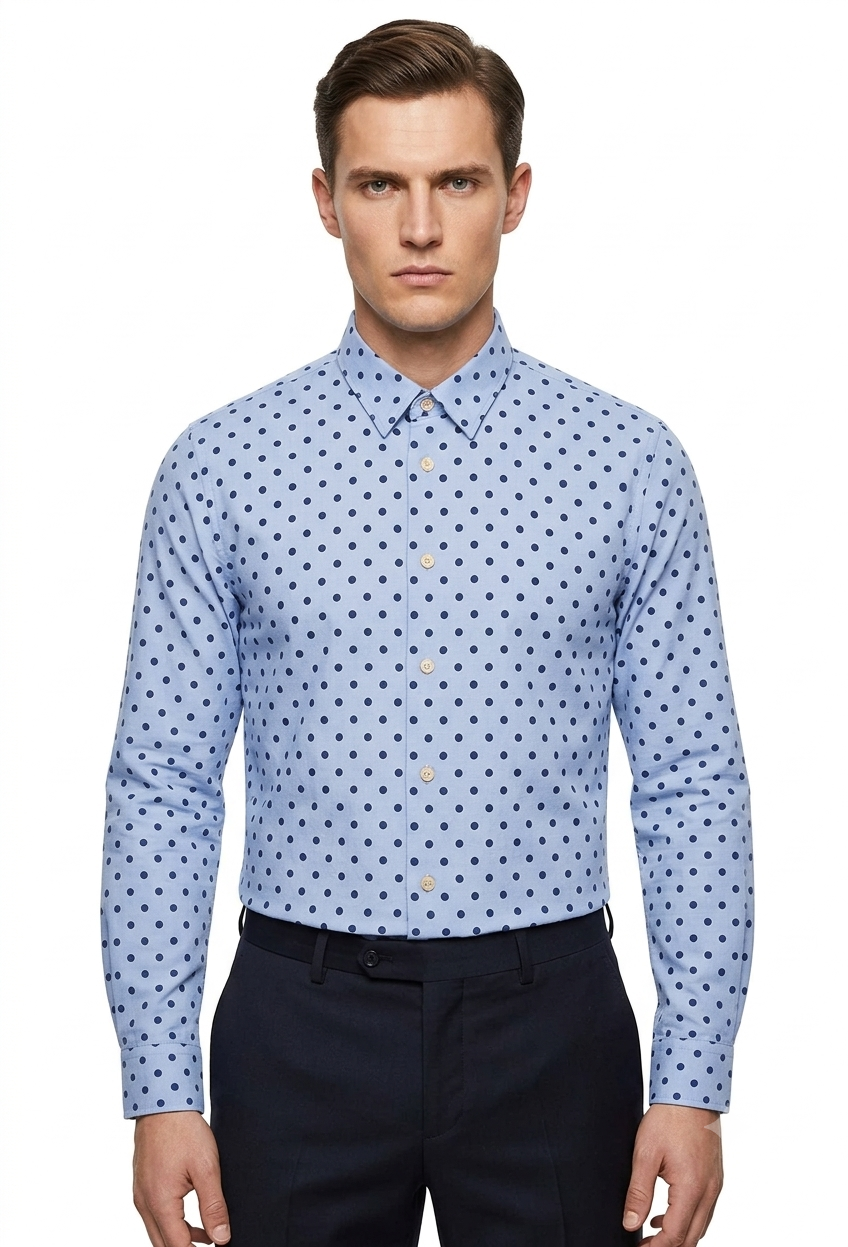 Paul Smith Jeans Polka Dot Woven Cotton Long-Sleeve Shirt - Light Blue / Navy Pre-Owned