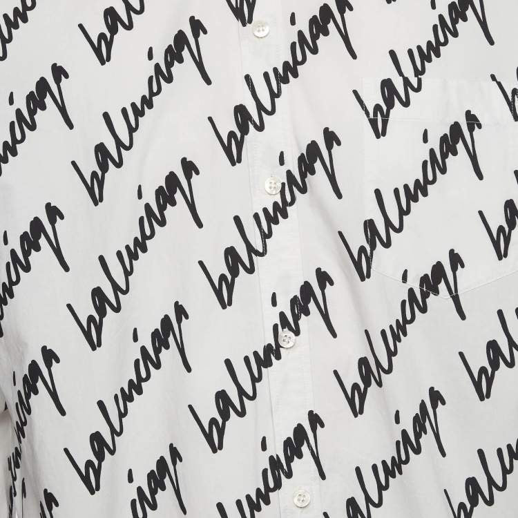 Balenciaga Unisex Monochrome New Scribble Print Cotton Button Down Shirt XS