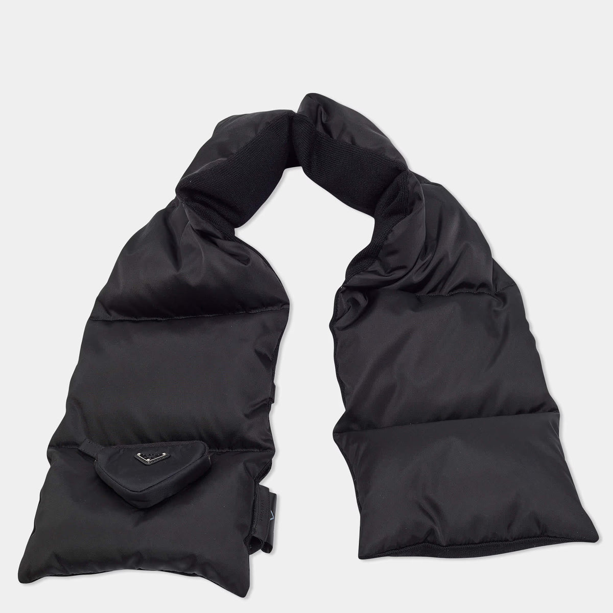 Prada Black Padded Re-Nylon and Wool Triangle Logo Scarf
