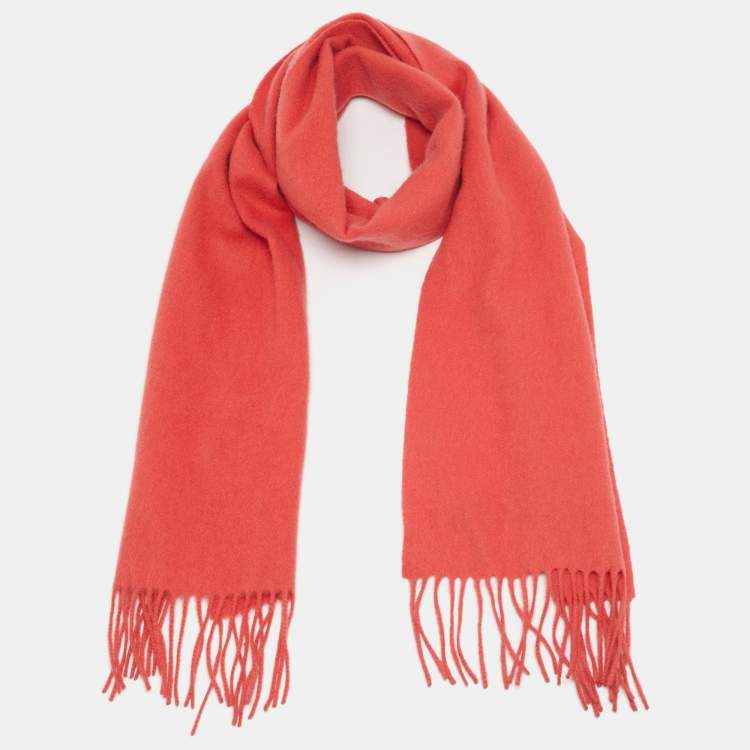 Yves Saint Laurent Peach Red Wool Fringed Muffler