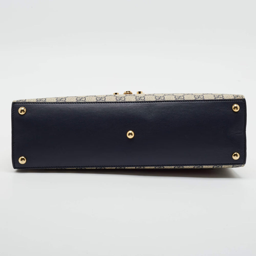 Gucci Padlock Medium Navy Blue/Red GG Supreme Canvas and Leather Top Handle Bag