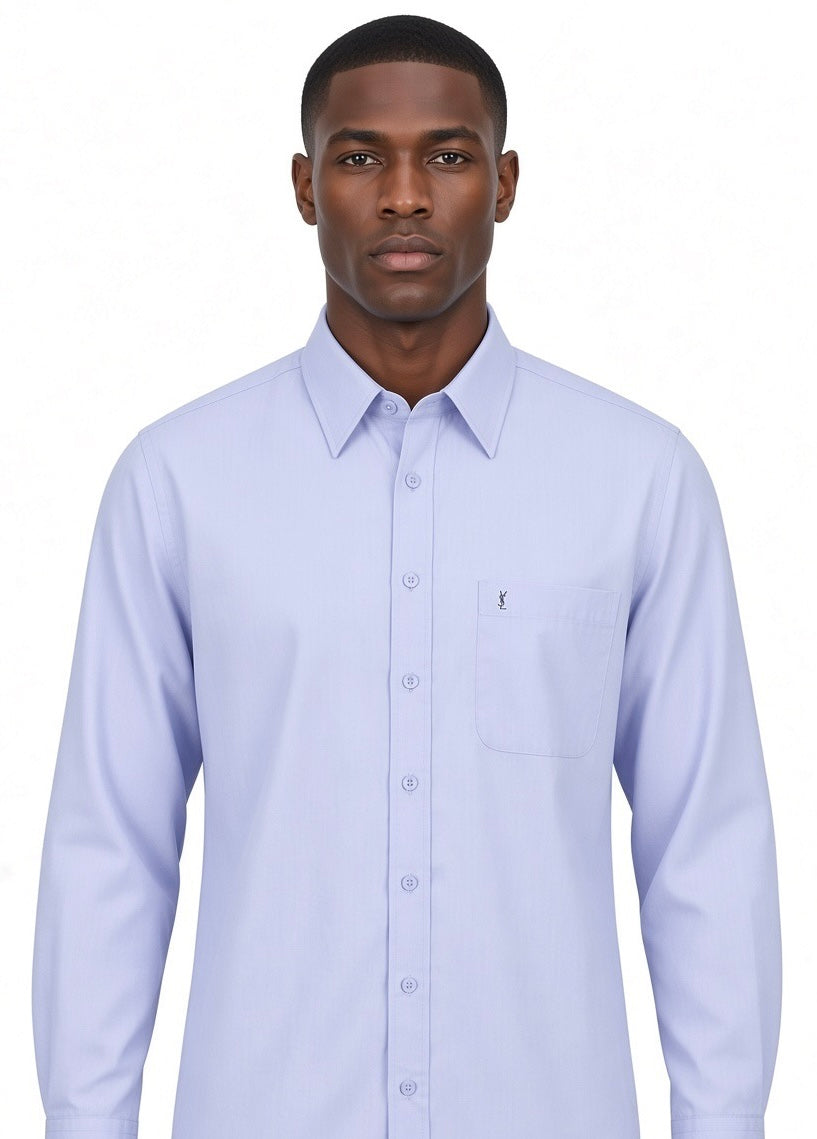Yves Saint Laurent Embroidered YSL Logo Long-Sleeve Shirt - Periwinkle / Light Lavender Pre-Owned