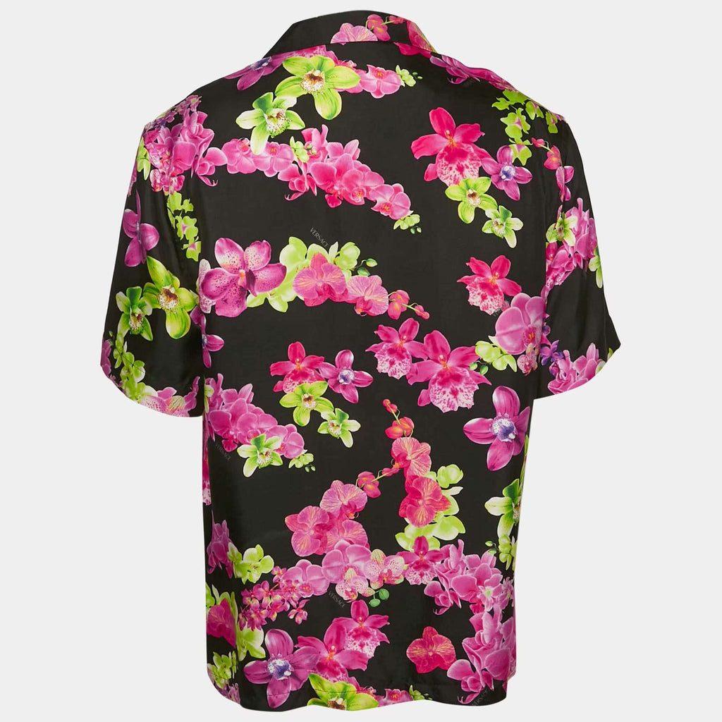 Versace Black/Pink Floral Print Silk American Fit Shirt L