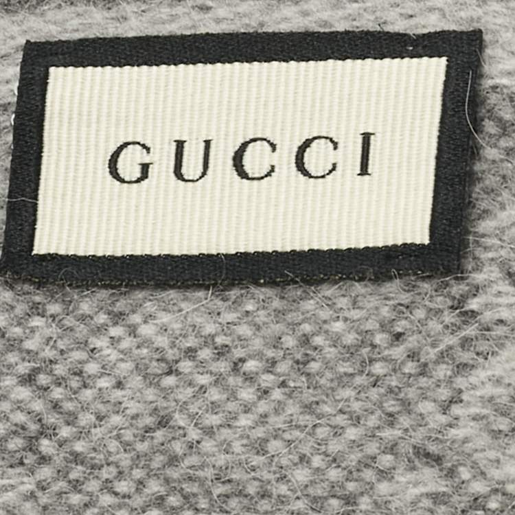 Gucci Grey GG Supreme Monogram Jacquard Wool Fringed Scarf