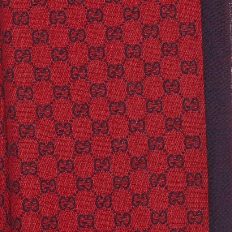 Gucci Red/Blue GG Jacquard Reversible Cotton Fringed Shawl