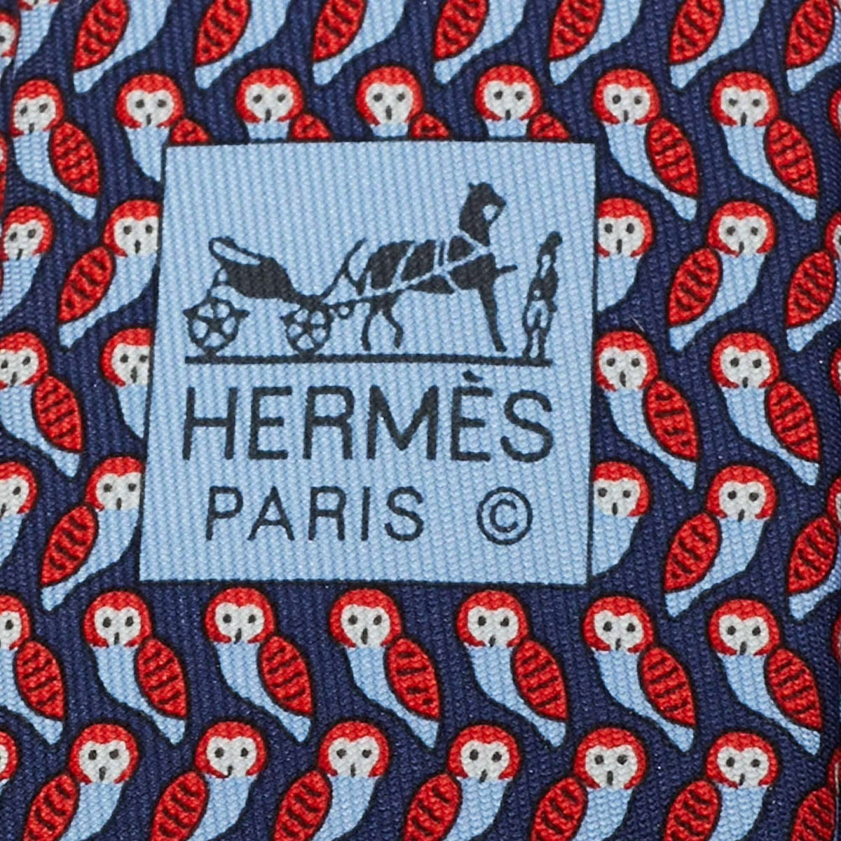 Hermes Blue/Red Chouette Alors Silk Classic Tie