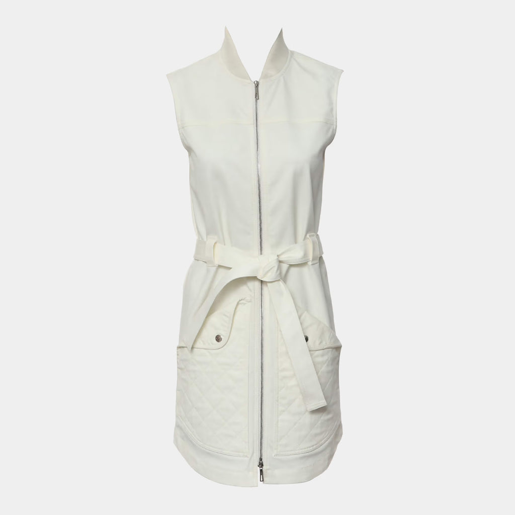 Hermes Cotton Blanc Nature Equestre Dire Zip-Up Sleeveless Dress FR 34