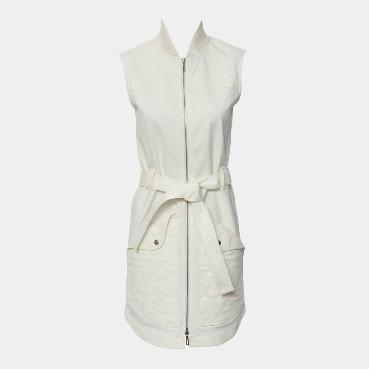 Hermes Cotton Blanc Nature Equestre Dire Zip-Up Sleeveless Dress FR 34