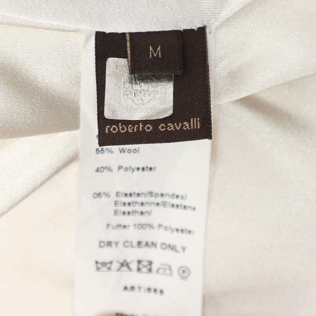 Roberto Cavalli Cream Wool Blend Belted Studded Trench Coat L