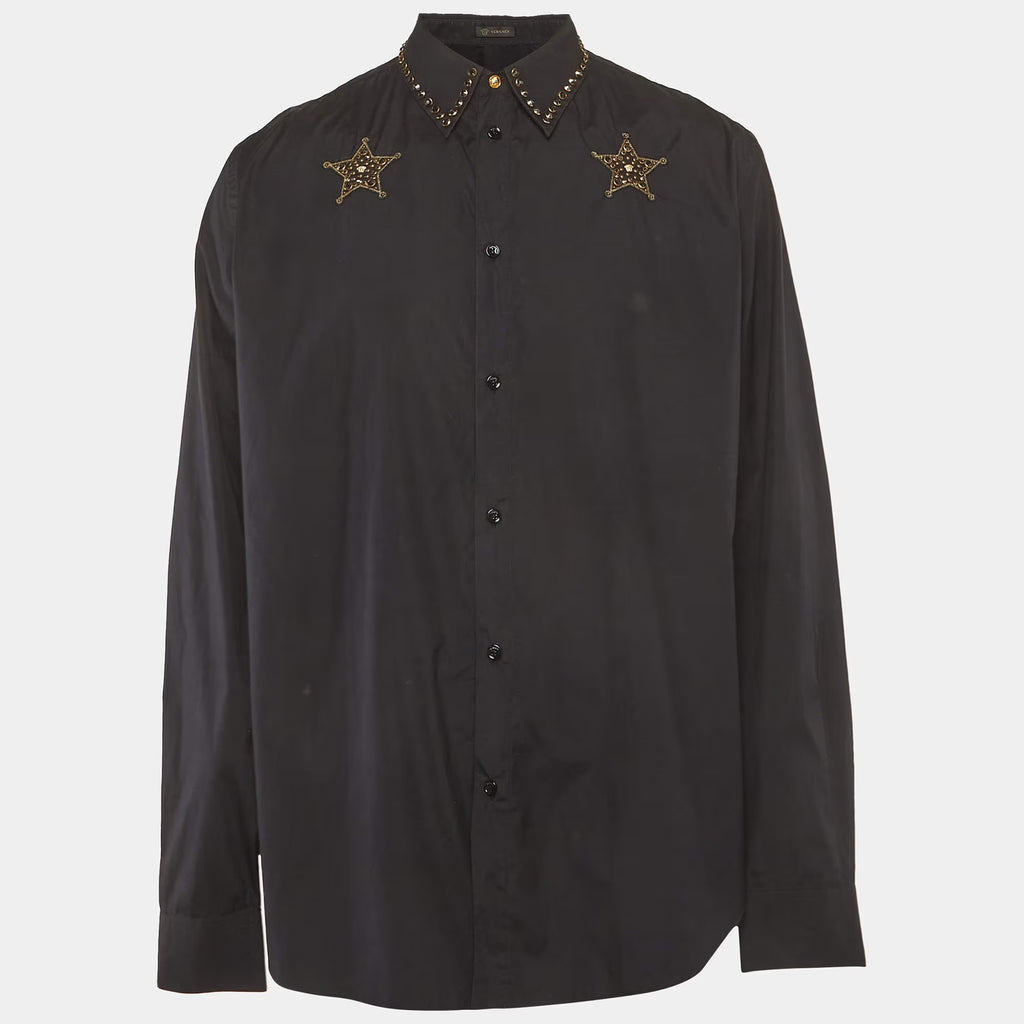 Versace Black Cotton Embellished Long Sleeve Shirt XS