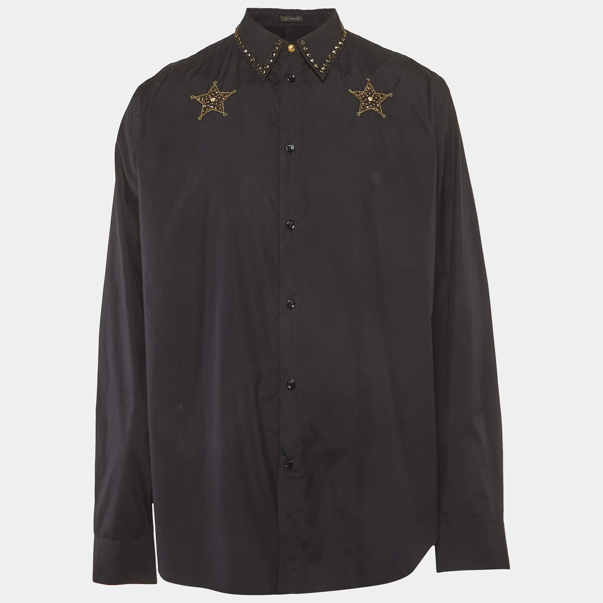 Versace Black Cotton Embellished Long Sleeve Shirt XS