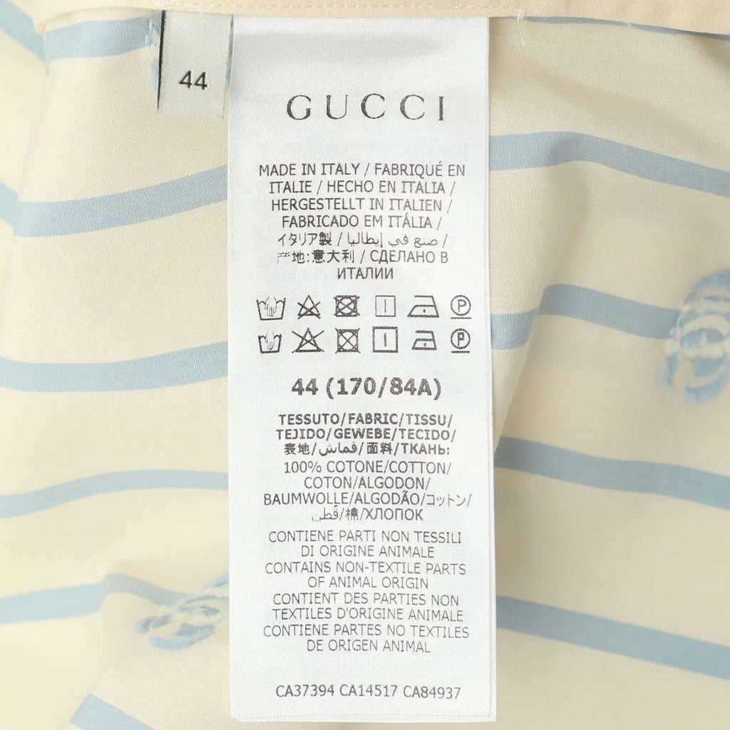 Gucci Light Beige Blue Stripe Poplin Short Sleeve Shirt XXL