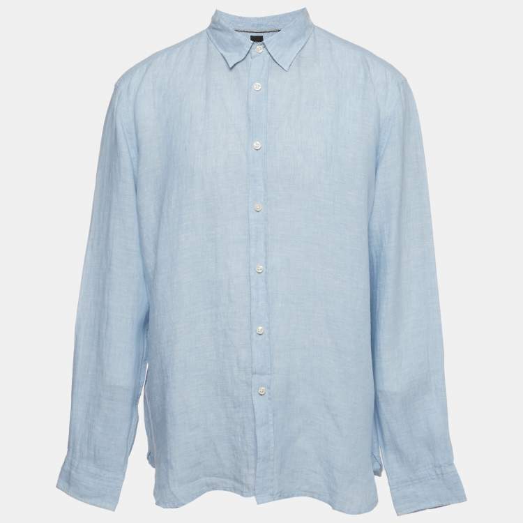 Boss By Hugo Boss Blue Linen Regular Fit Liam Shirt XXL